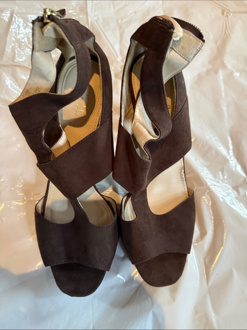 Women’s Brown Suede Cutout Wedge Sandals